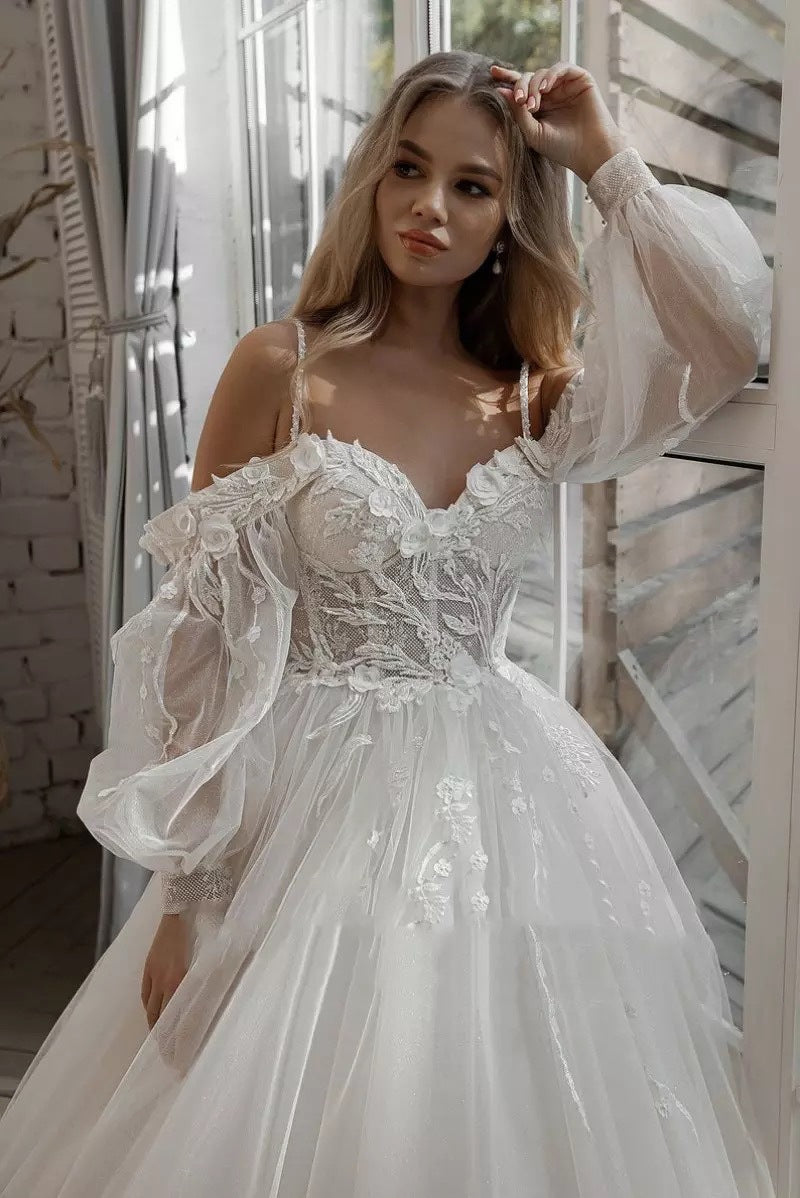 Robe de mariée Boho Gown Puff sans épaule Robes de mariage