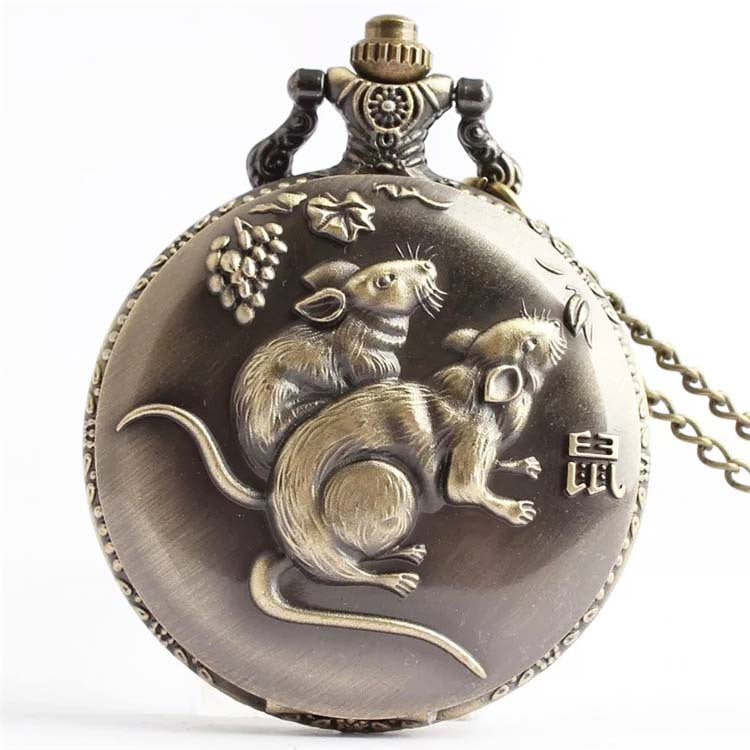 Montre de poche rétro de bronze Vintage Zodiac Quartz