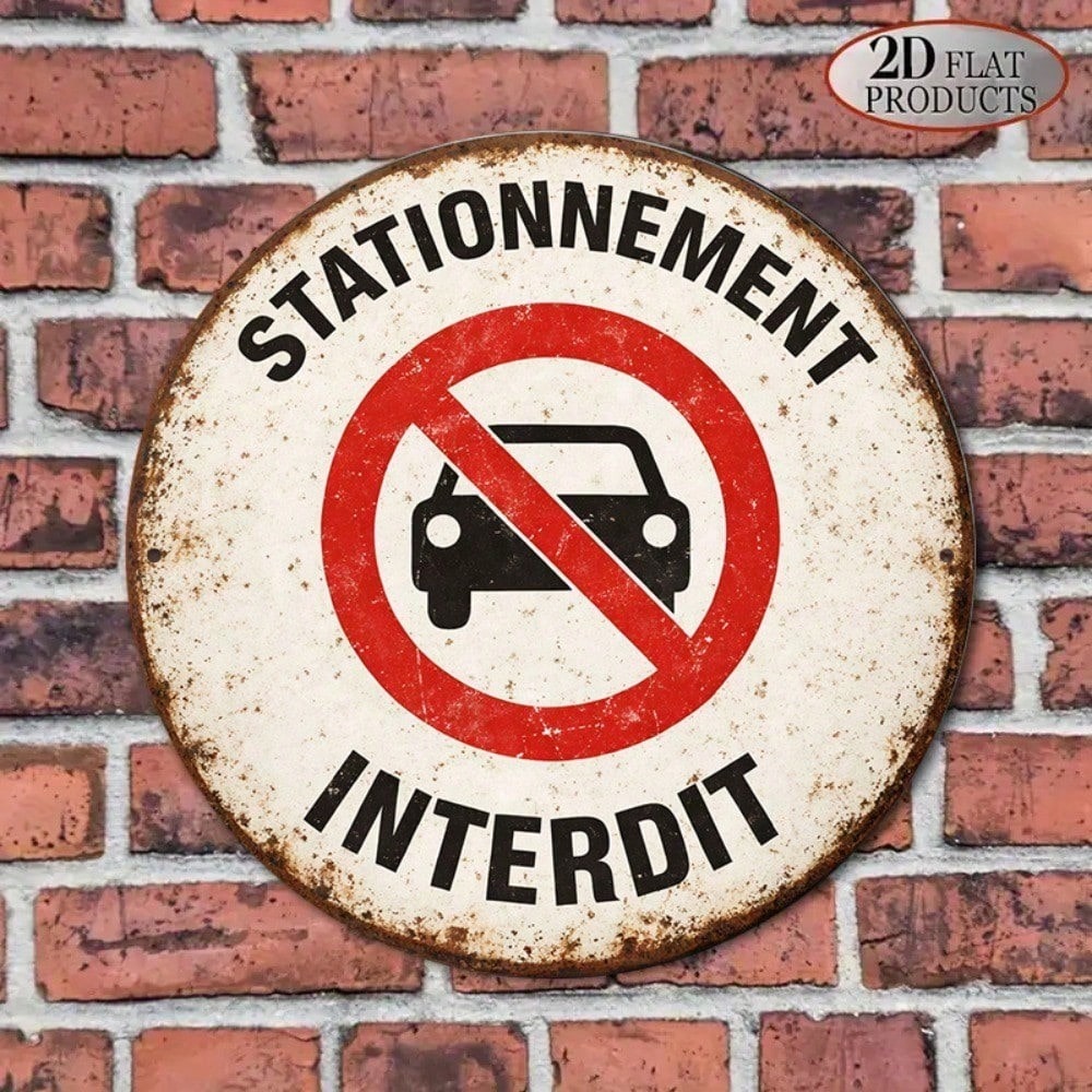 Vintage Pas de parking rond en métal panneau 20x20cm Garage Bar Decor
