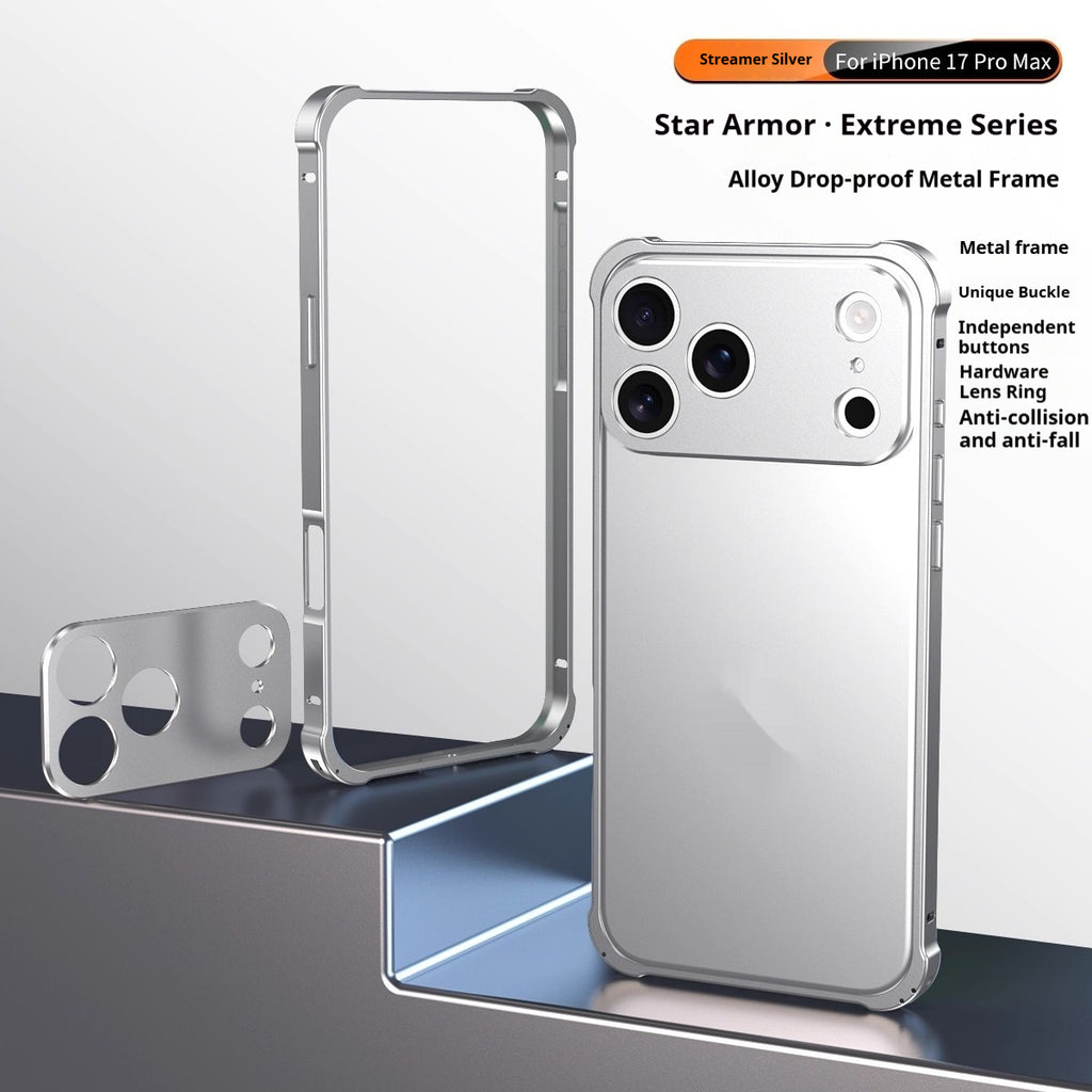 Coque de téléphone mobile avec boucle de hippocampe et quatre coins cadre en métal anti-drop