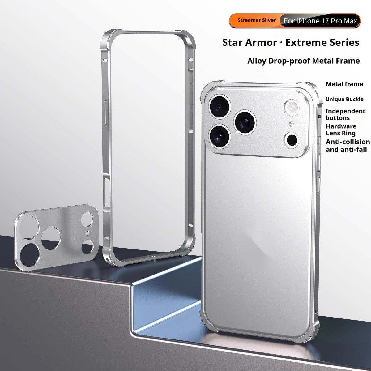 Coque de téléphone mobile avec boucle de hippocampe et quatre coins cadre en métal anti-drop