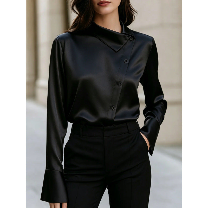 Blouse satinée à manches longues pour femmes