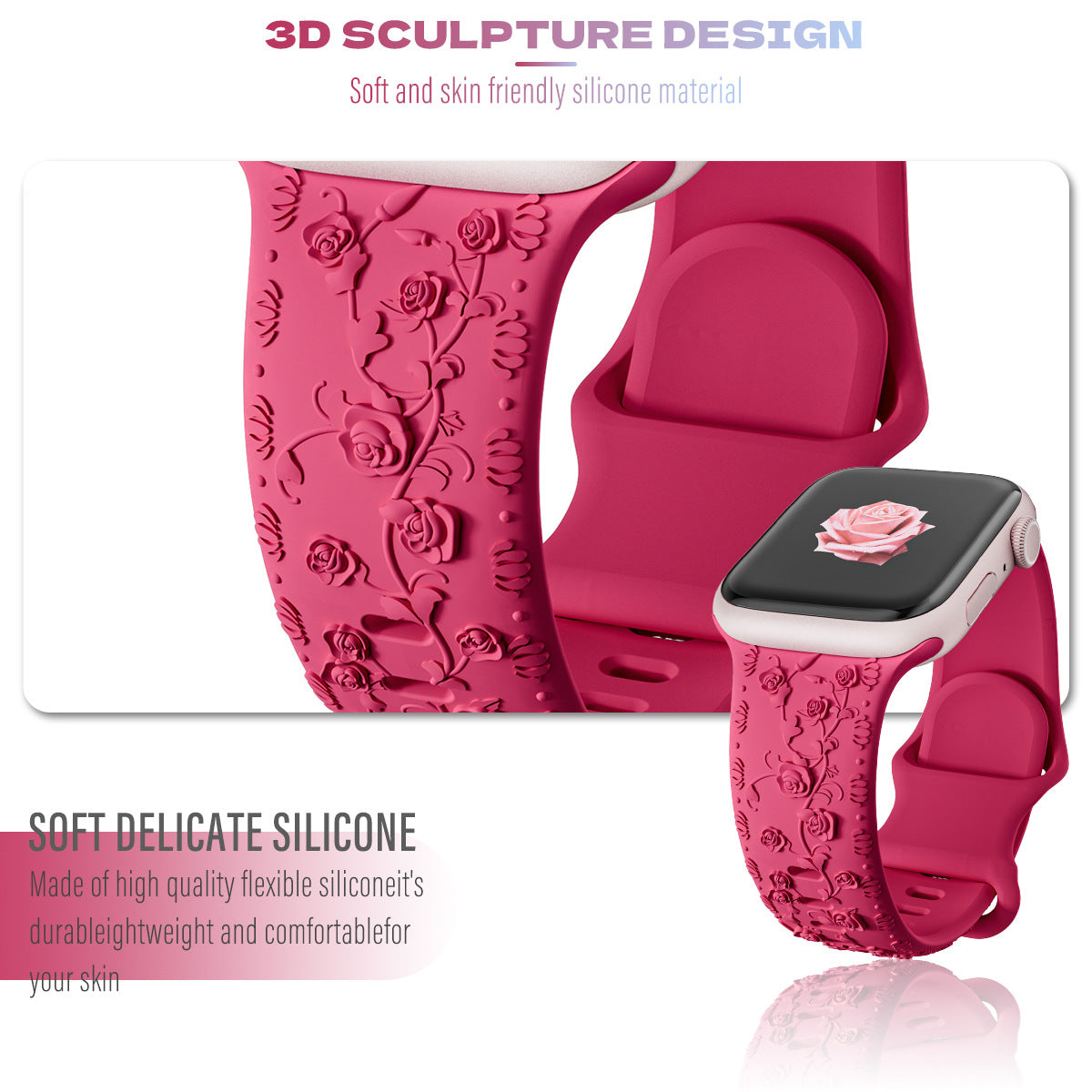 Bracelet de montre en silicone rose embossé