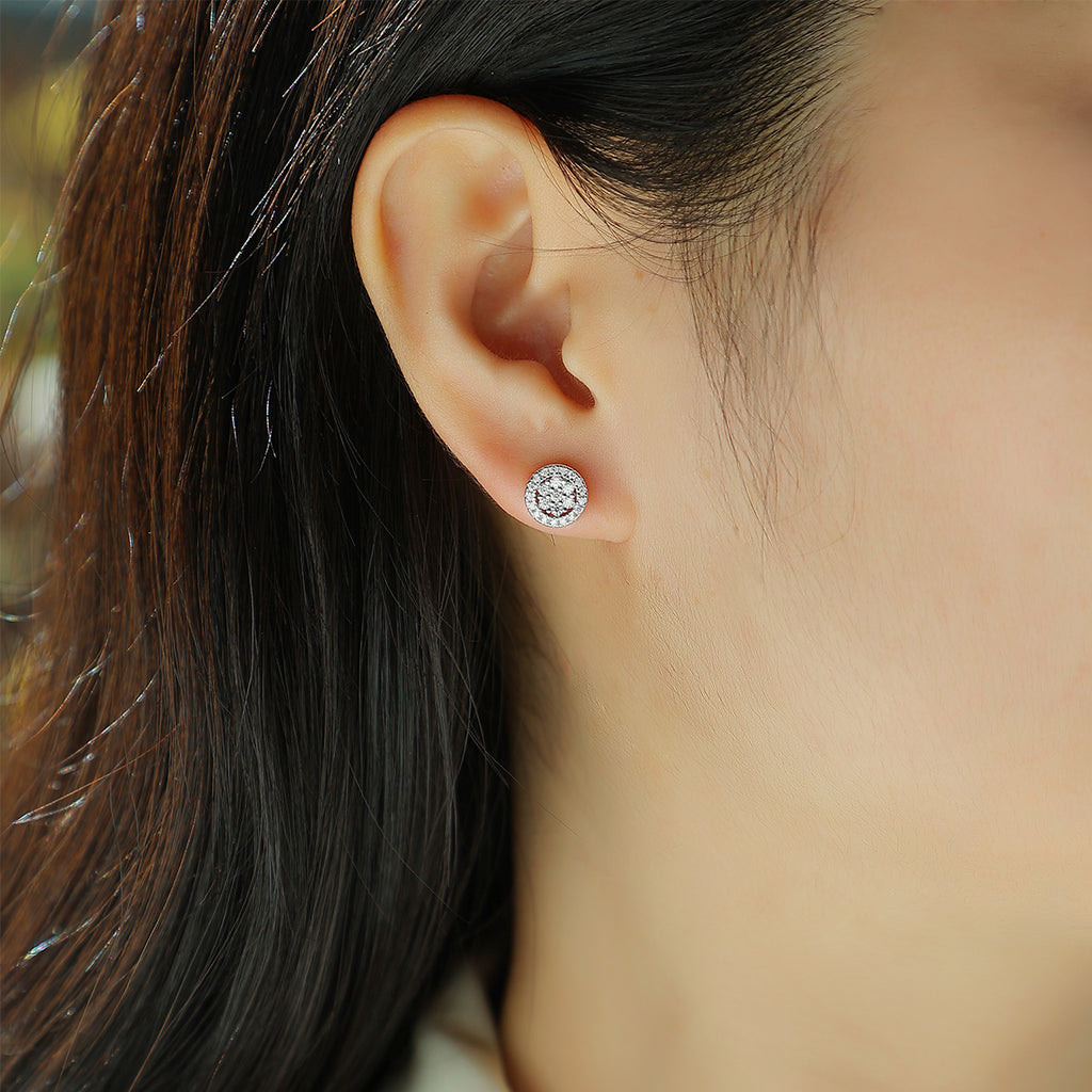 S925 Boucles d'oreilles rondes en argent sterling Halo Sterling