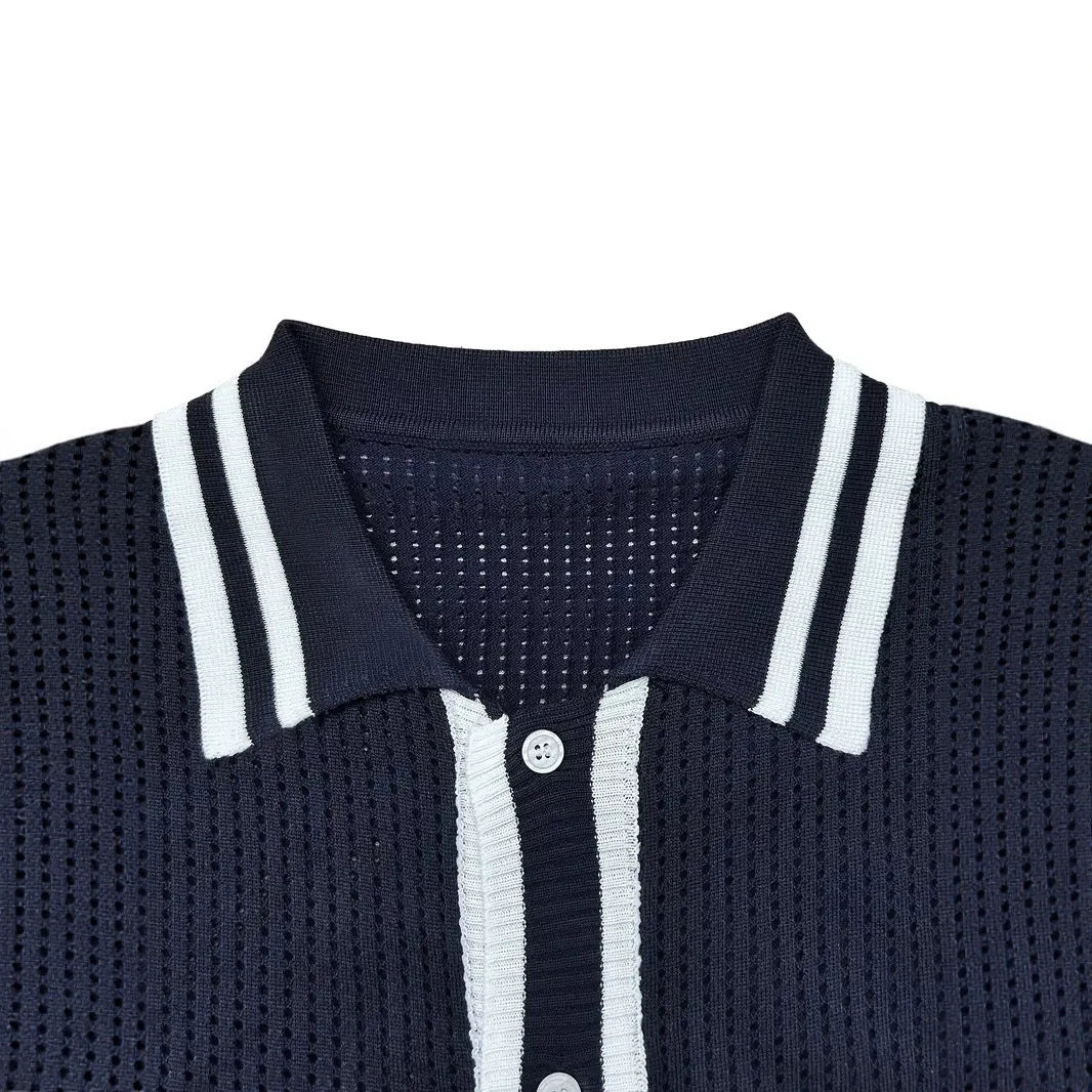 Men's knitted shirt with lapel and short sleeves