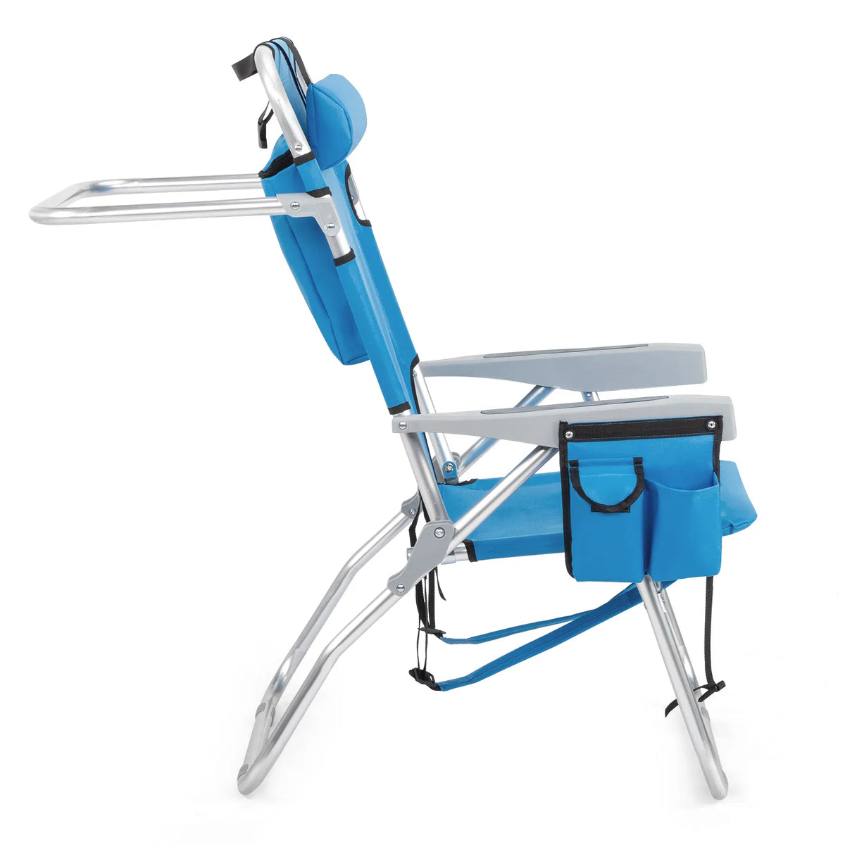 63*70*99cm Élevé Oxford Clot Argent Blanc Aluminium Tube roulement 100kg Chaise de plage Bl