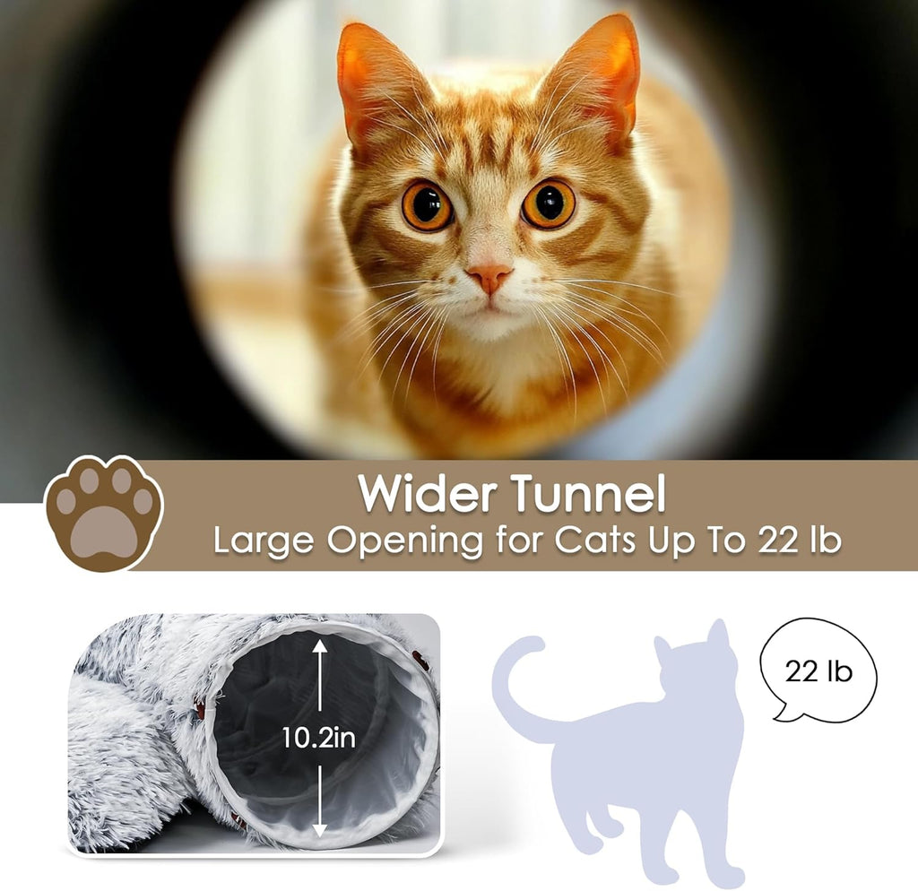 Lit Tunnel Cat pour Chats Intérieurs Peekaboo Cat Cave avec Lavable Soft Play Mat Furry Cat Tub