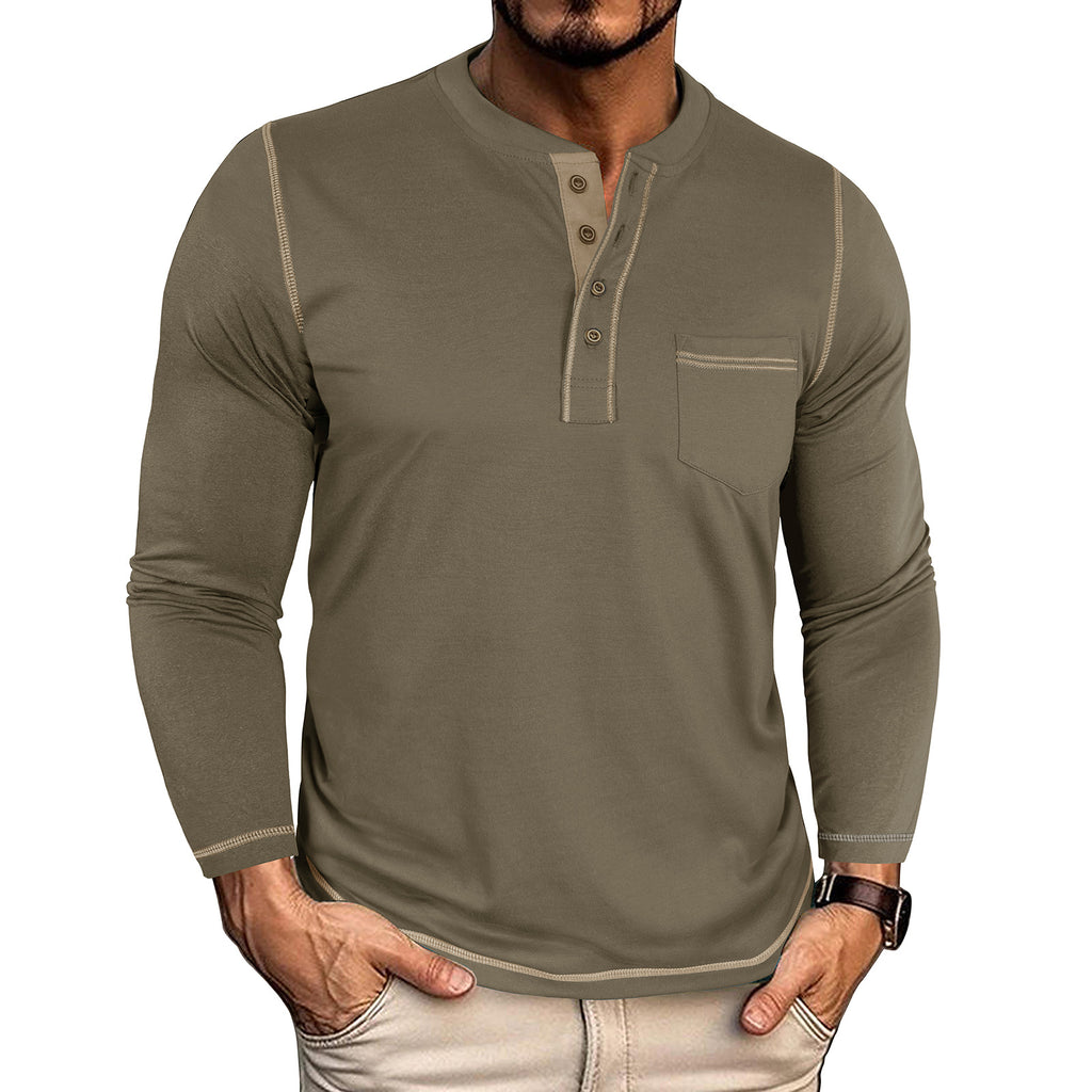 T-shirt homme col rond avec une poche Henley et manches longues