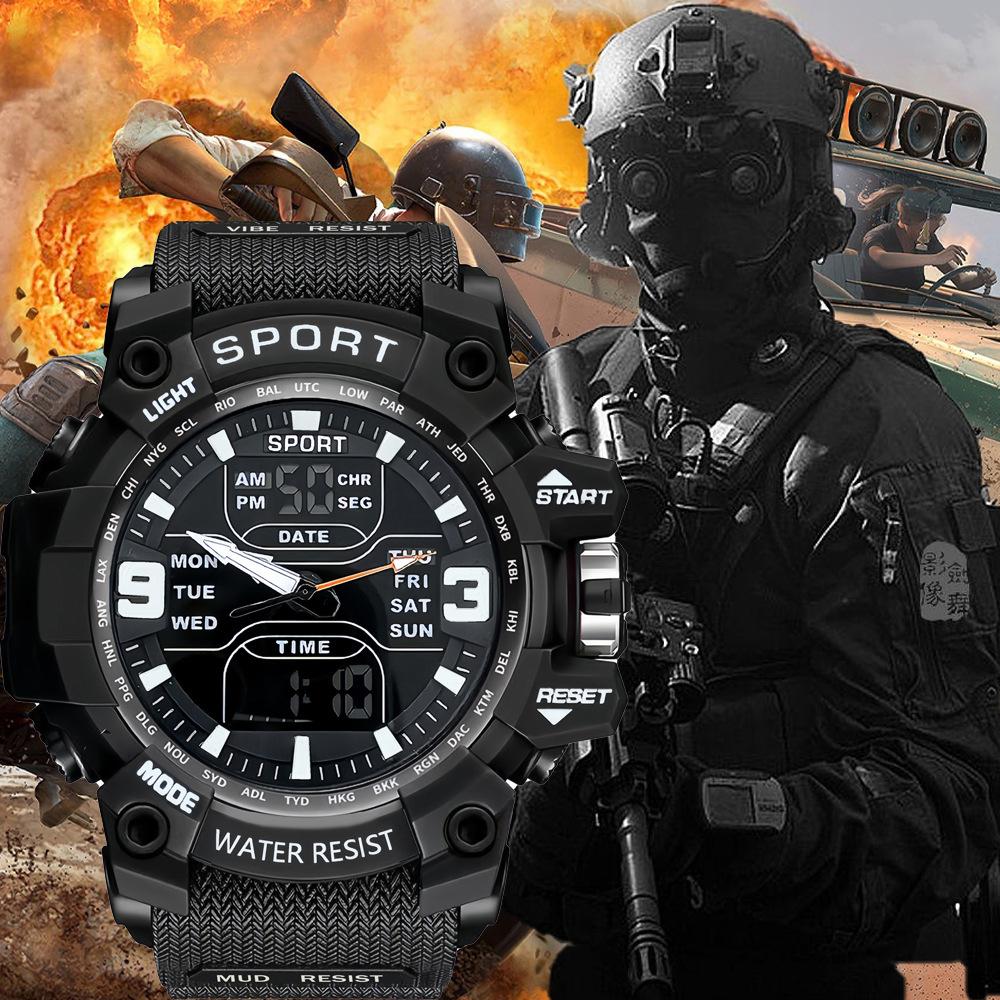 Hommes Tactical Sports Montre électronique imperméable Lumineux et multifonctionnel