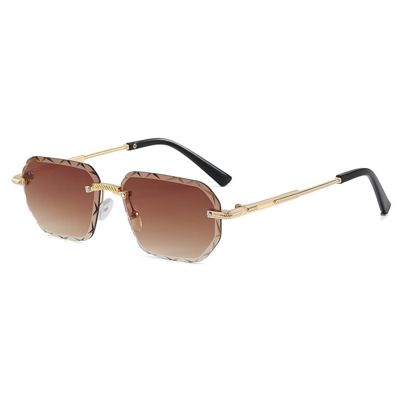 Lunettes de soleil sans cadre polygonale tendance pour femmes