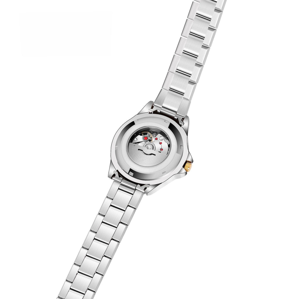 Progressive gold steel watch