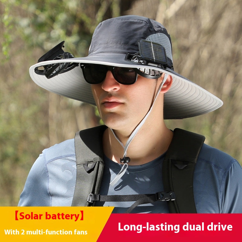 Chapeau de soleil large brim d'extérieur avec ventilateur solaire grand brim ventilateur solaire de pêche extérieure chapeau solaire USB