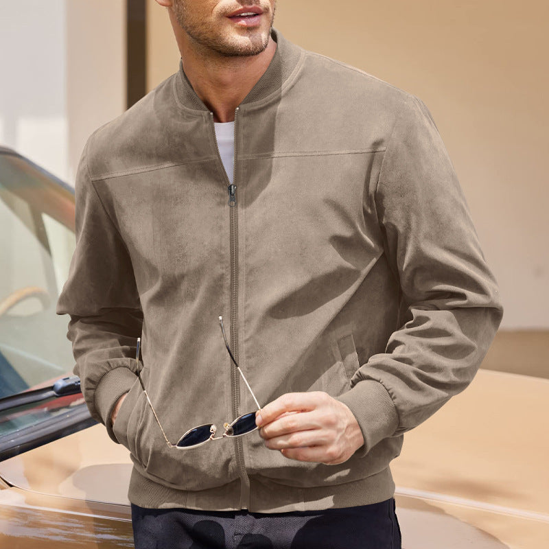 Arrivée des hommes Suede Fleece Zip Up Stand Collar Veste