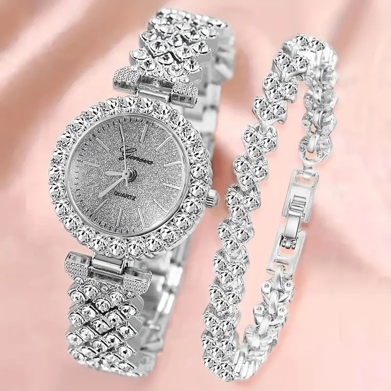 Montre et bracelet incrustés de diamants pour femmes