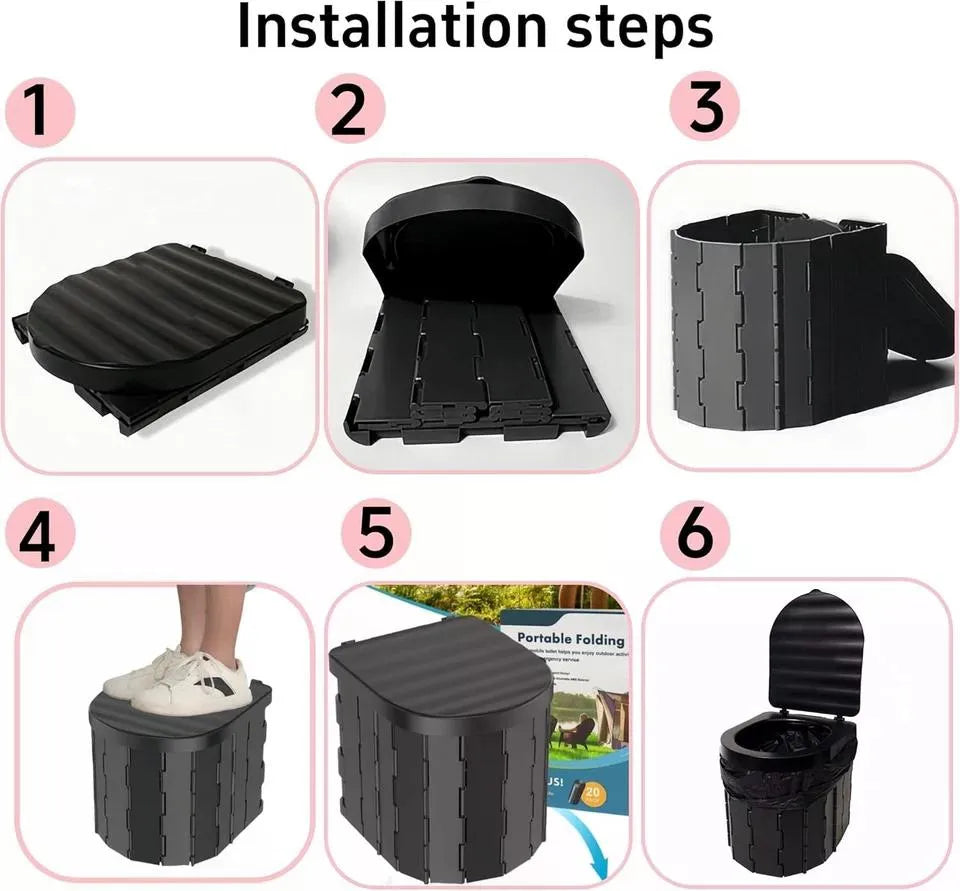 Portable pliable Camping Toilette Max Charger 150kg WC mobile avec 20 sacs de toilette