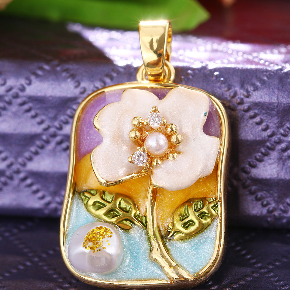 Pendentif de bricolage pour collier à clips universels avec peinture florale