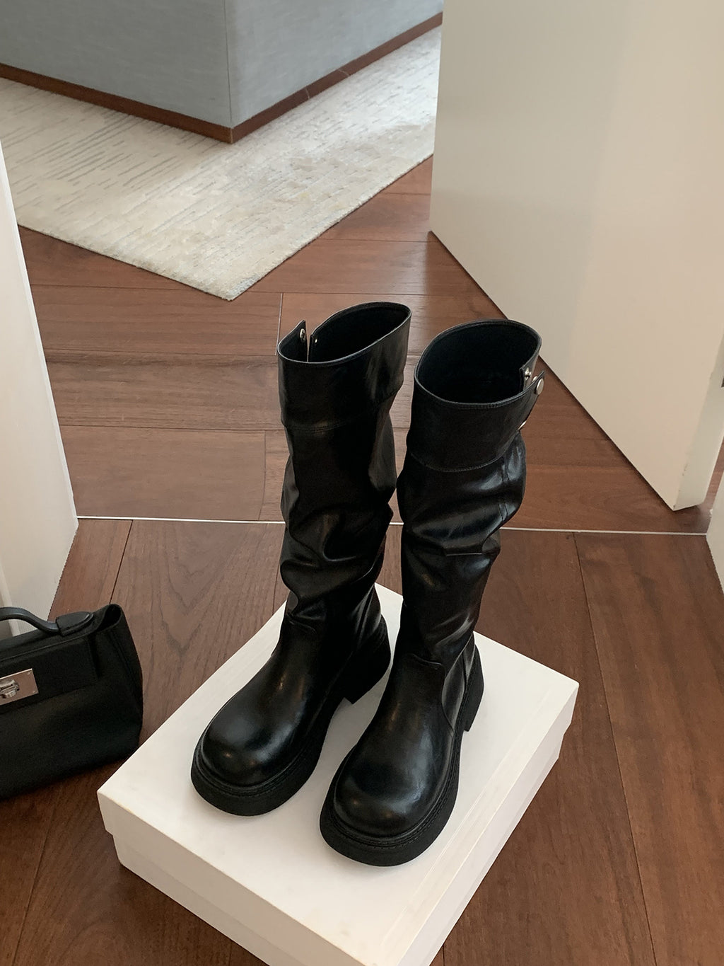 Femmes 5cm de hauteur-Améliorant trois dimensions ronde-orteil épais-soleillé Chunky-Heel Riding Bo