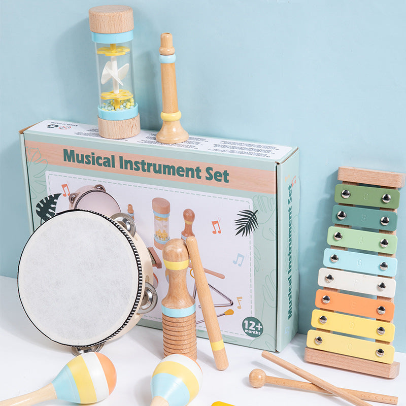 Ensemble d'instruments de percussion musicale en bois neuf pièces
