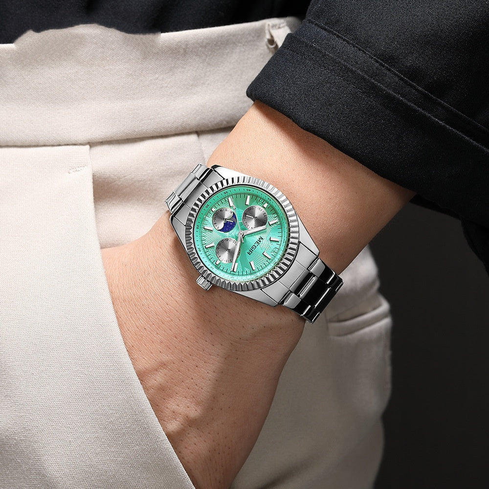 Lunar Phase Business Steel-Strap Waterproof Quartz Montre homme