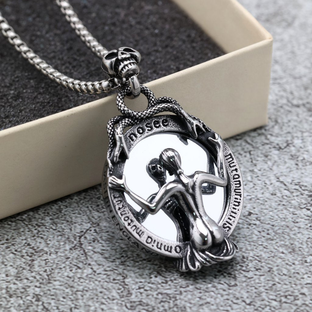 Collier miroir magique pendentif homme en acier inoxydable rétro