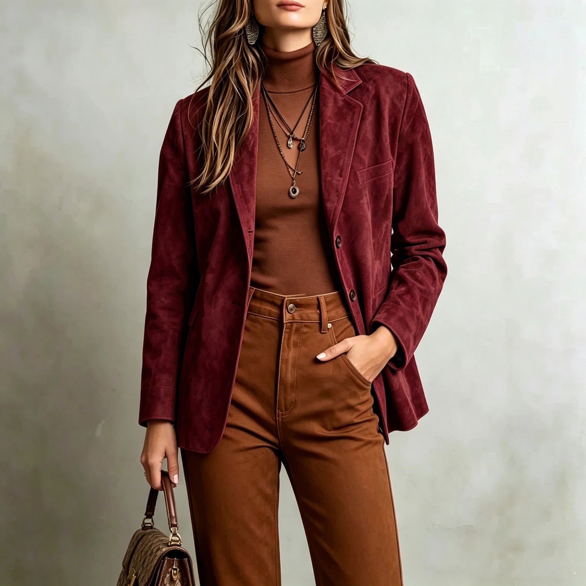 Femme Elégant Veste de velours vintage Suede