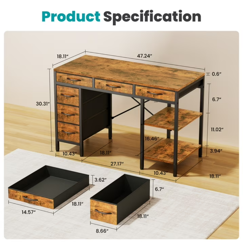 Bureau d'ordinateur de tiroir de tissu de 47 pouces