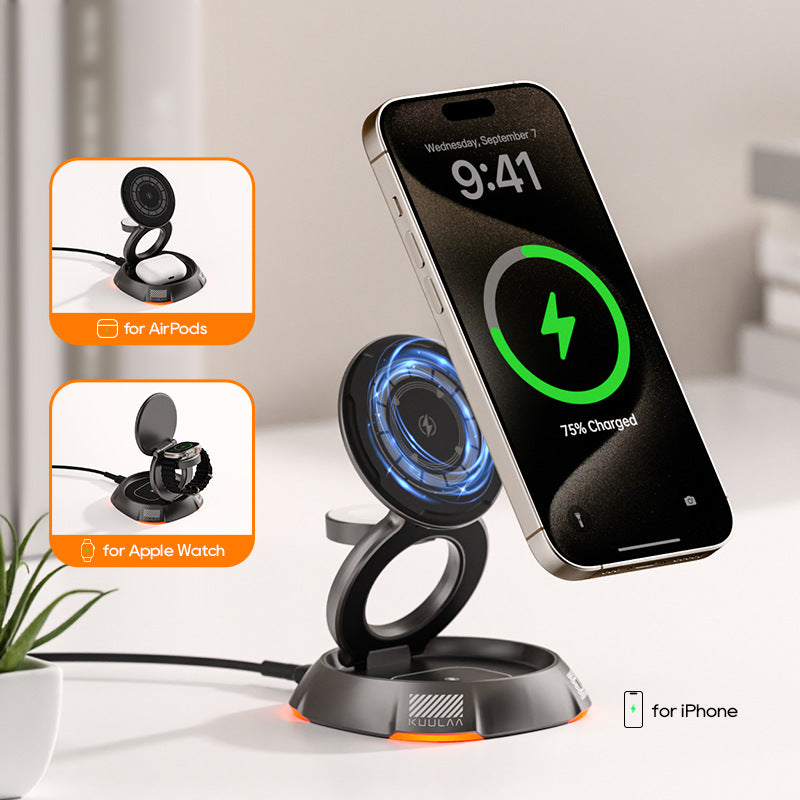 Chargeur sans fil rotatif à trois en un pour le téléphone mobile