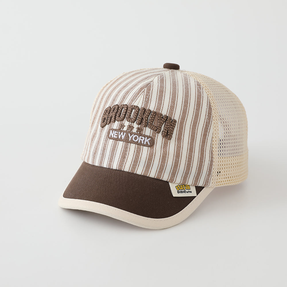 Summer Baby Vertical-striped Mesh Patchwork Brodé YORK Casquette de baseball pour Park Playtim