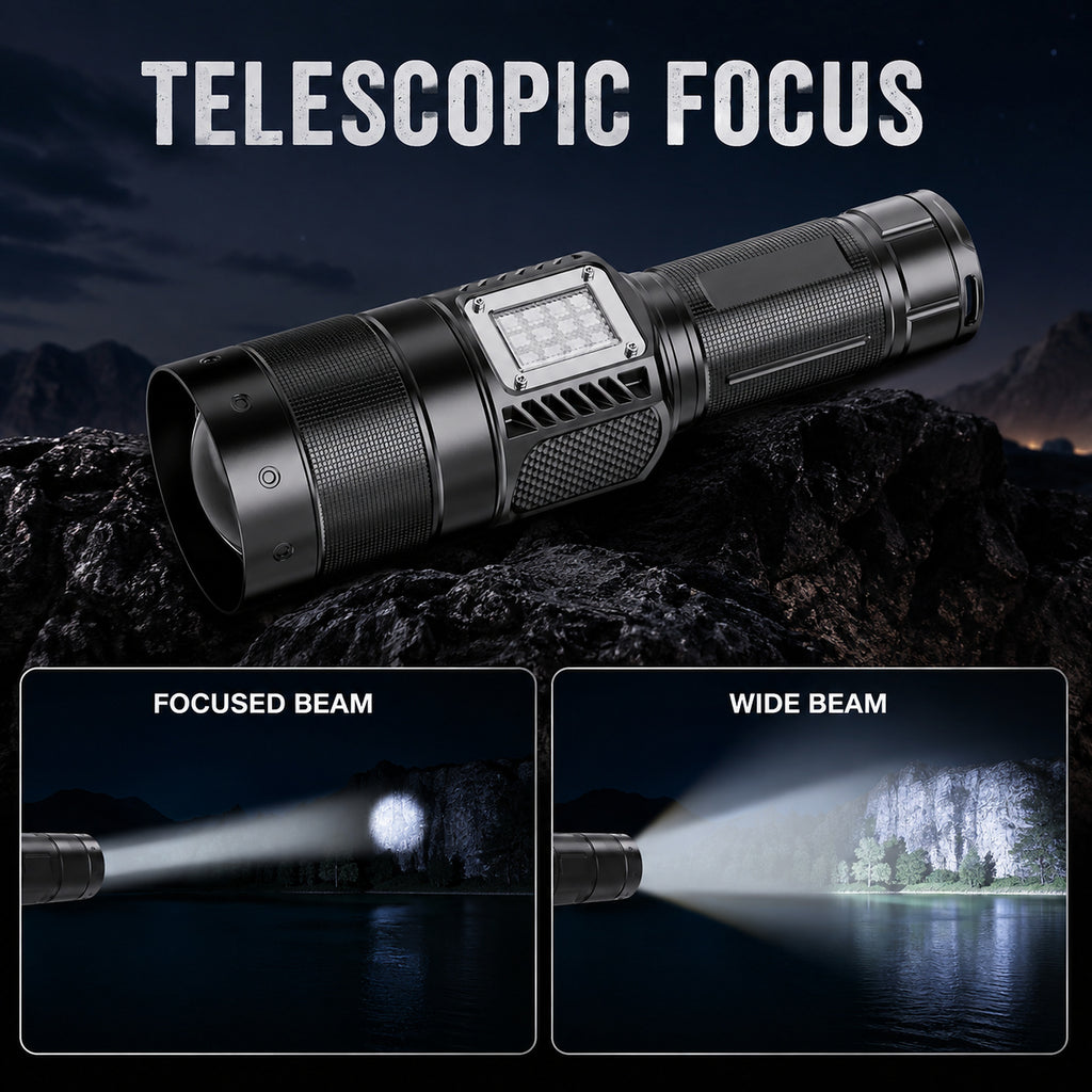 Lampe de poche LED rechargeable laser blanc Zoomable W5254B noir 2000LM Pour C