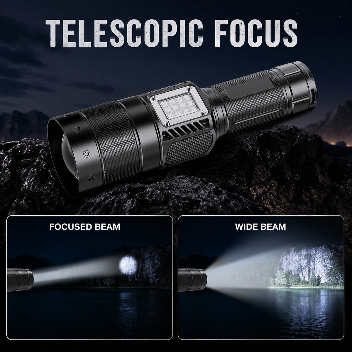 Lampe de poche LED rechargeable laser blanc Zoomable W5254B noir 2000LM Pour C