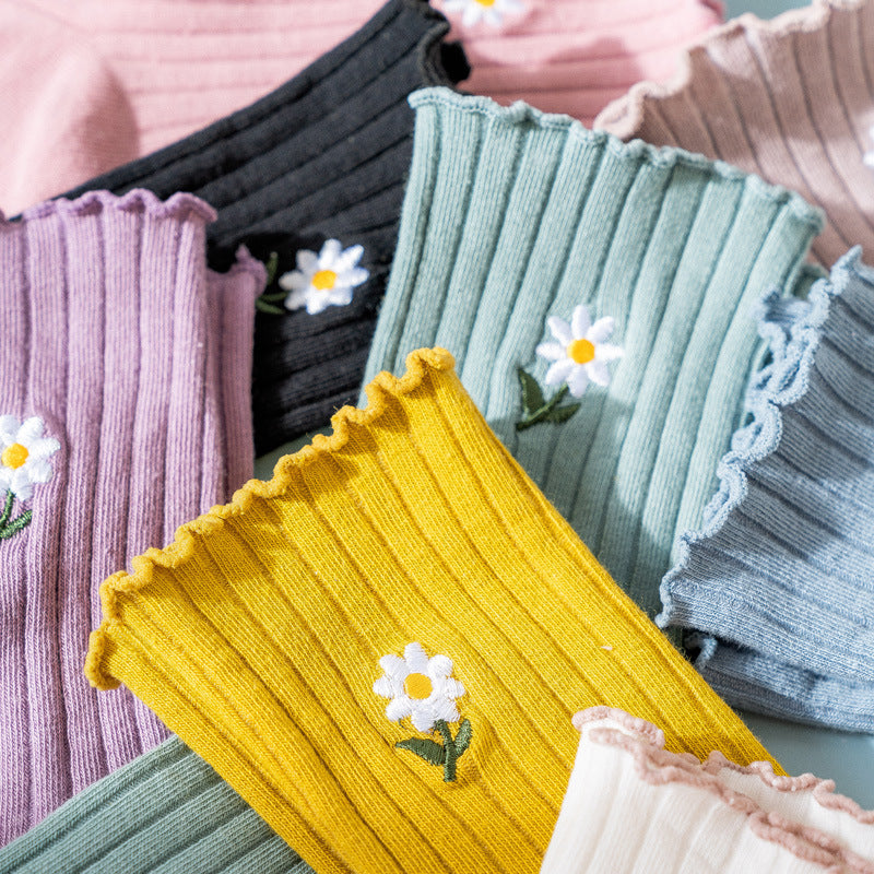 Femmes Printemps Été Chaussettes minces en coton avec bords volants