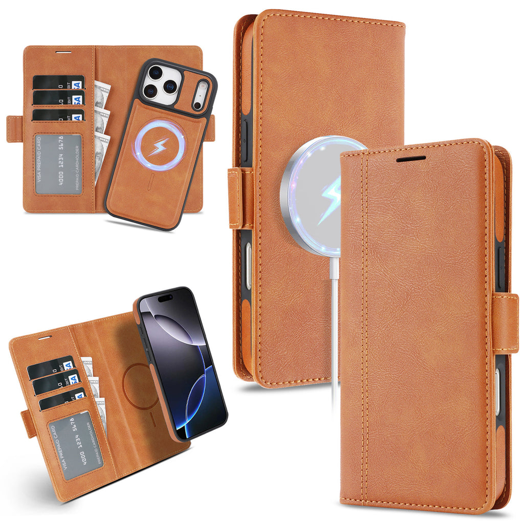 Coque de téléphone en cuir magnétique sans fil