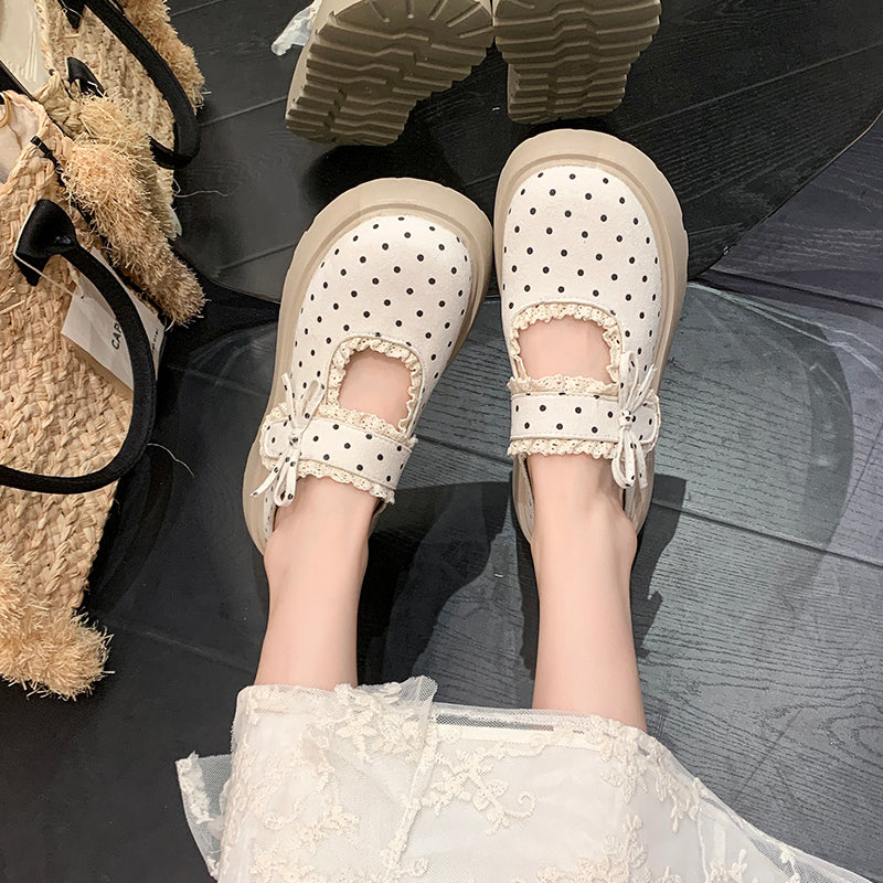 Femmes Sweet Lolita Polka Dot Dentelle Trim Platform Mule Flats Matching Daily