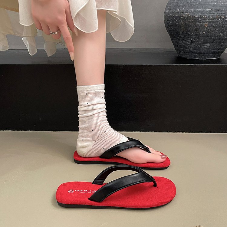 Flip Flops d'été pour femmes Léger Confortable Versatile Flat Toe Post Casual Beach Sli