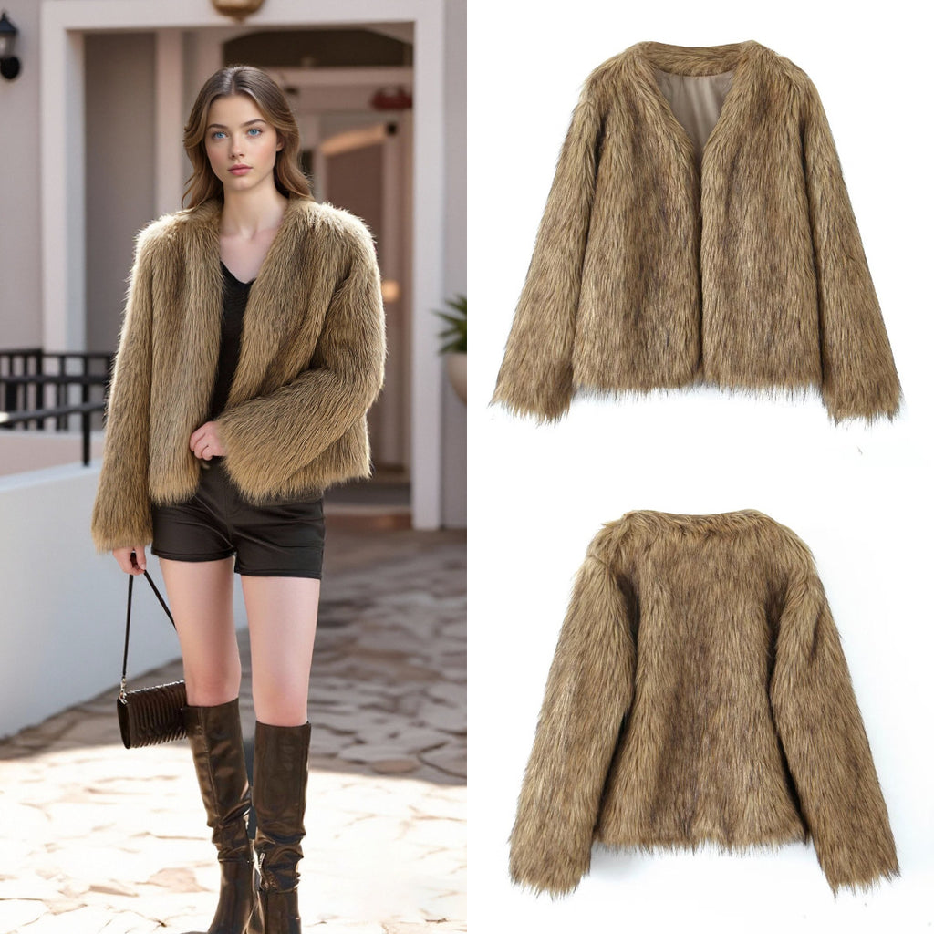 Veste de manteau de fourrure simple pour femmes