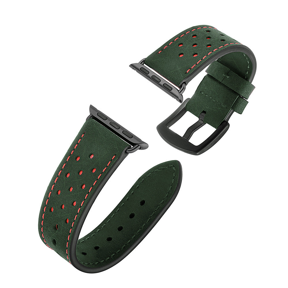 Couleur solide Modèle poreux Bracelet en cuir respirant