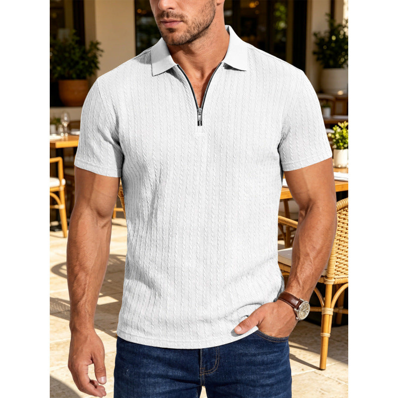 Polo Texturé Homme d'été Jacquard demi-zip Polo avec col tourné