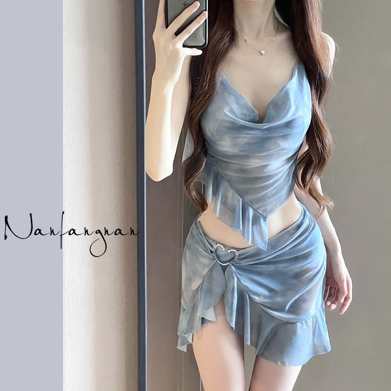Mesh Sexy Figure- FTummy couvrant Y2K Maillot de bain à deux pièces