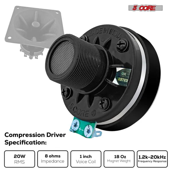 5 Core Compression Driver 200W Peak Power Aluminium Tweeter Diaphragm 8 Ohm Horn Haut-parleur