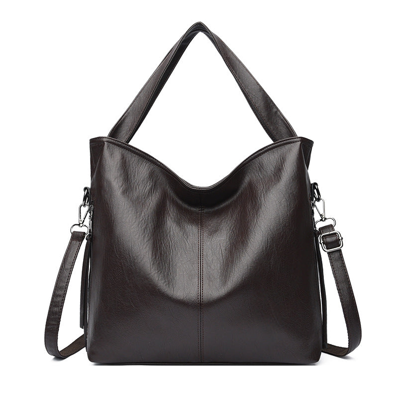 Sac à bandoulière en cuir souple de grande capacité pour femmes de couleur solide