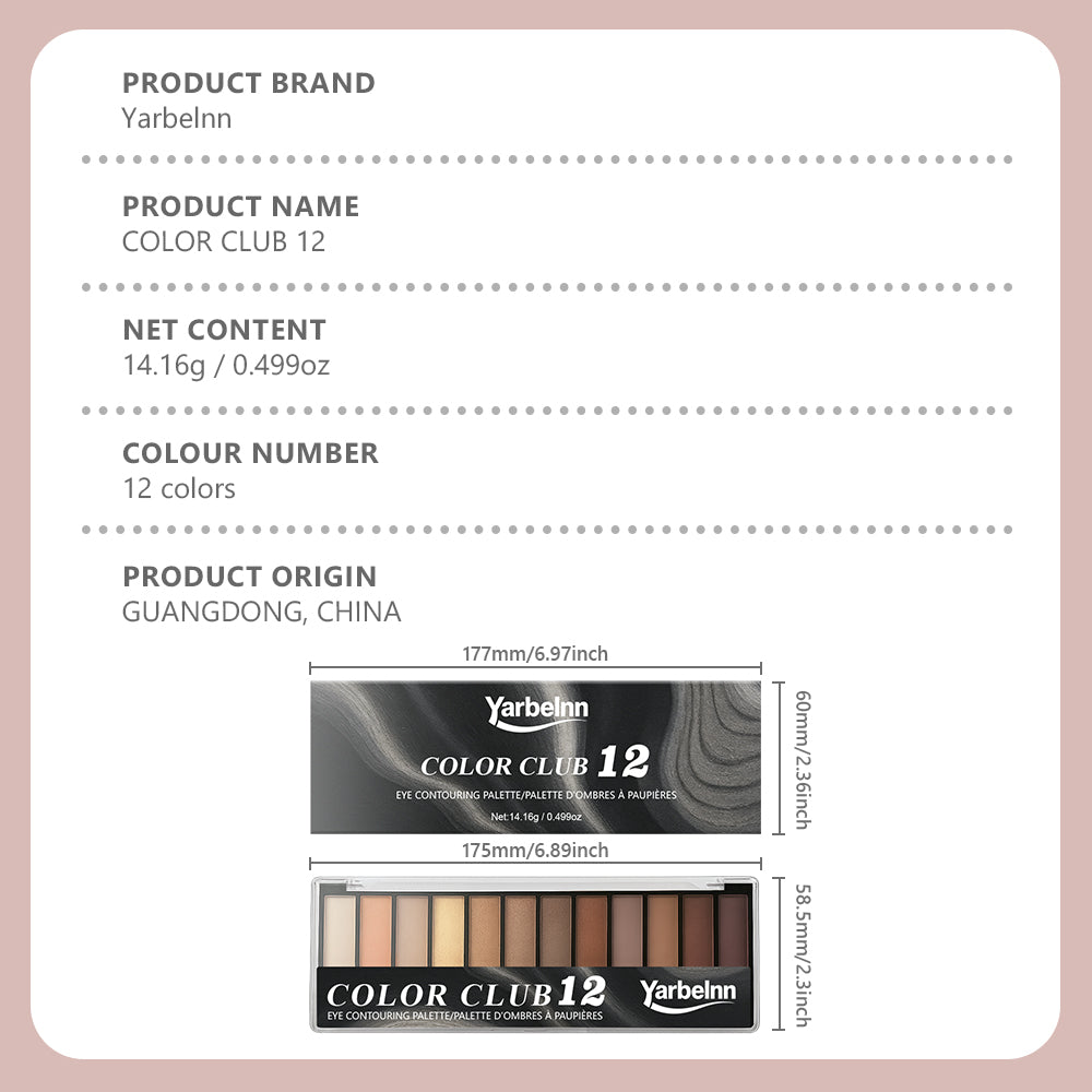 12 nuances Matte Cement foncé Smoky Eyeshadow Palette