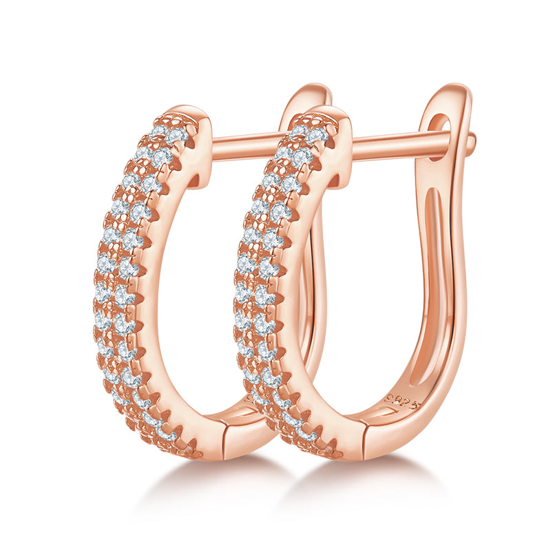 S925 Solid Steel Moissanite Huggie Hoop Pave U-Shaped Earrings with GRA Certi