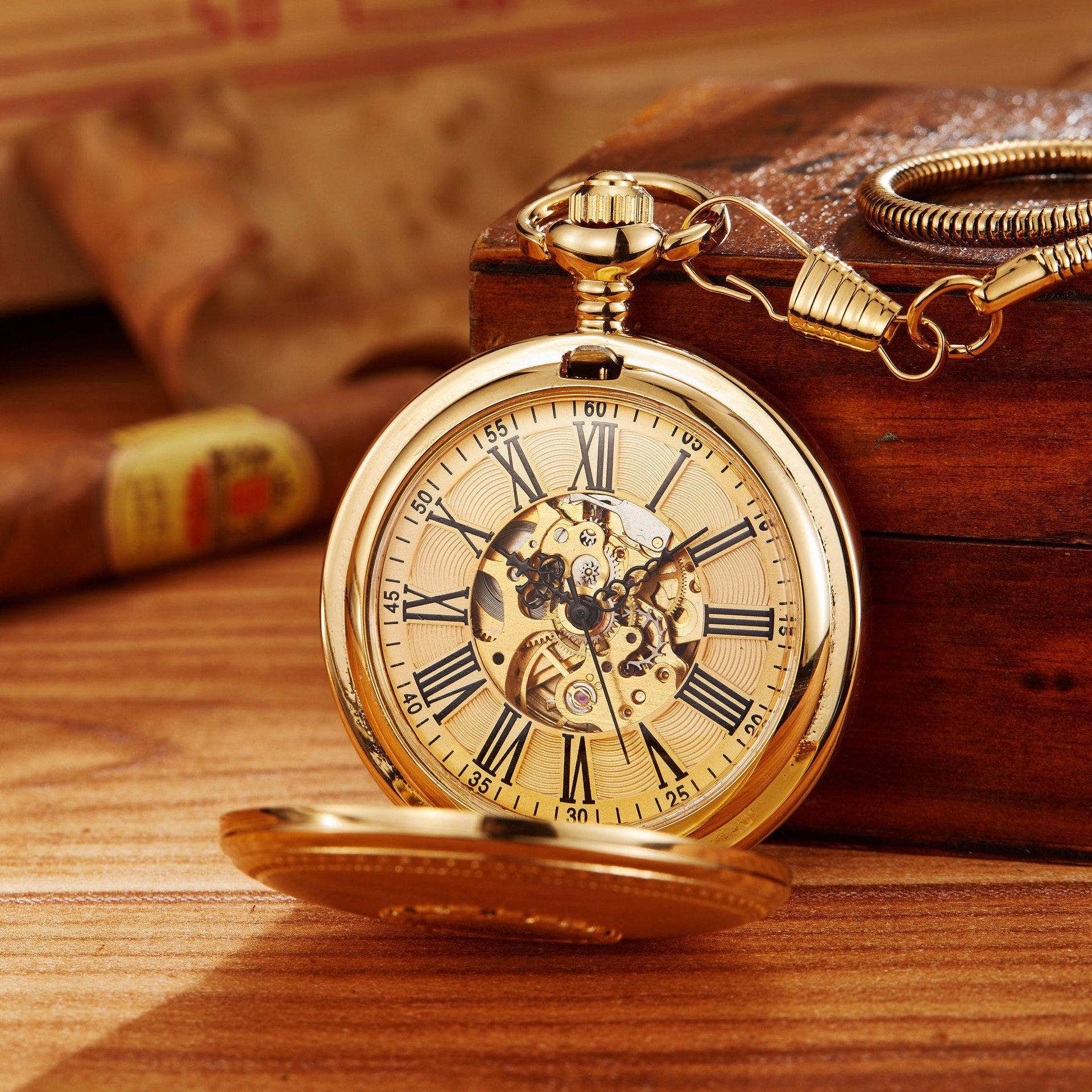 Mouvement entièrement automatique Flip-Open Montre de poche gravé