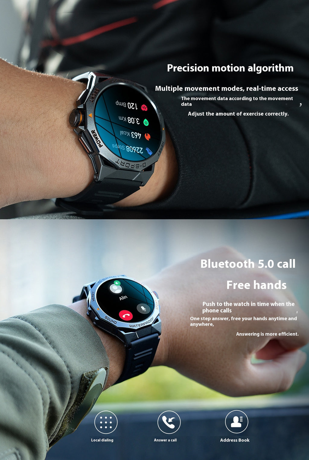 Écran Bluetooth appelant la météo Fréquence cardiaque Surveillance de l'oxygène du sang Smart Watch