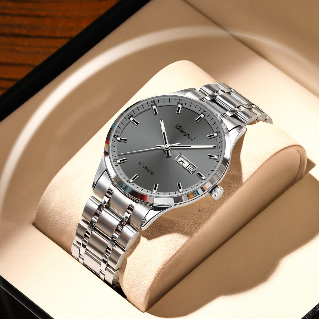 Montre mécanique légère étanche à la ceinture en acier automatique pour hommes