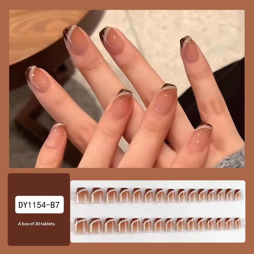 30 pièces de faux ongles en forme de cercueil en brun de café