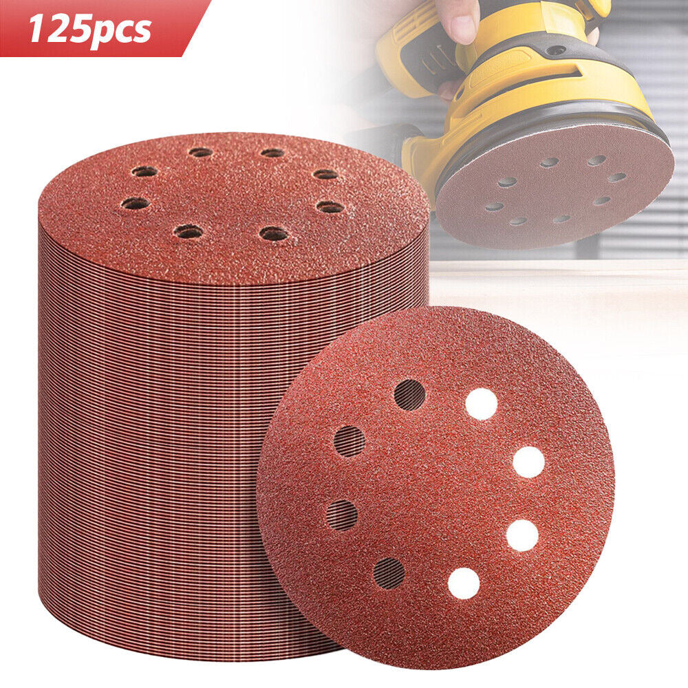 125X 125mm- 5po Disques de ponçage 40 60 80 120 240 Ponceuse orbitale à paillis mélangée 8 trous