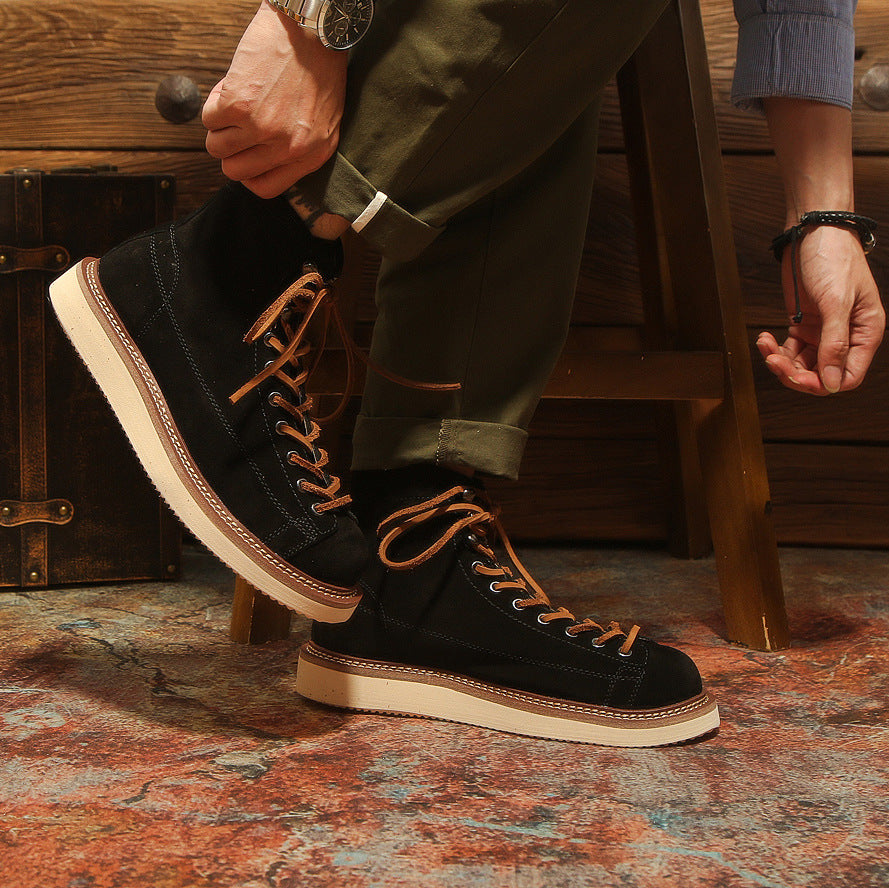 Platform Heightening Vintage Suede Breathable High-Top Work Boots