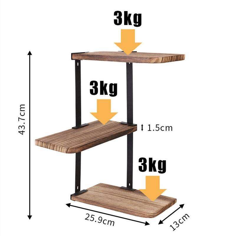 Tablette d'angle 3-Tier Lucca moderne - étagères murales flottantes pour le stockage et l'affichage bâtiment Su
