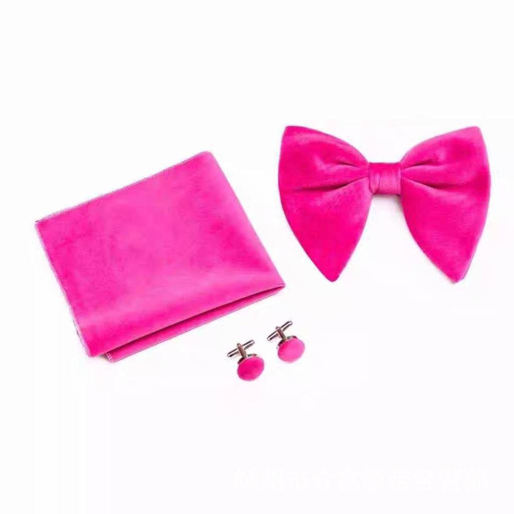 Double-Layer Gold Velvet Horn Bow Square Écharpe Boutons de manchette Ensemble de trois pièces